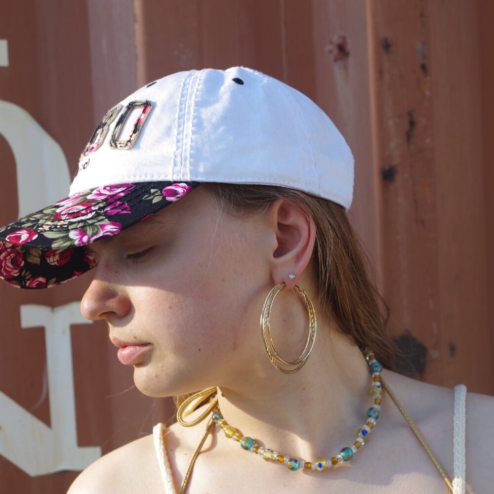 Robin Ruth Ladies Ball Cap Flower Cap With Carbo Original White